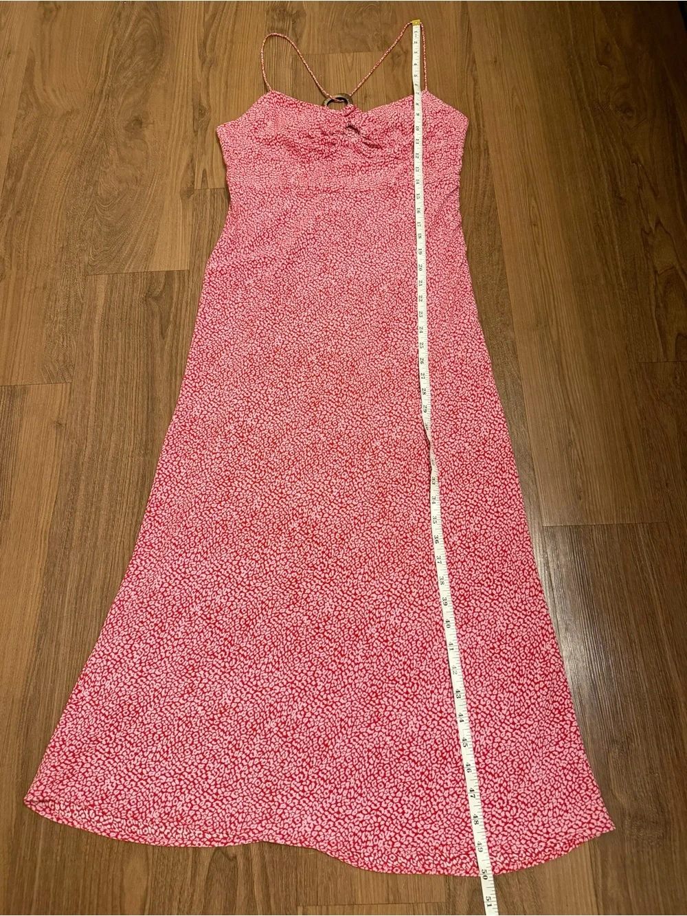 Zara Pink and Red Leopard Print Maxi Summer Dress with Wooden Ring Details - Picture 8 of 8